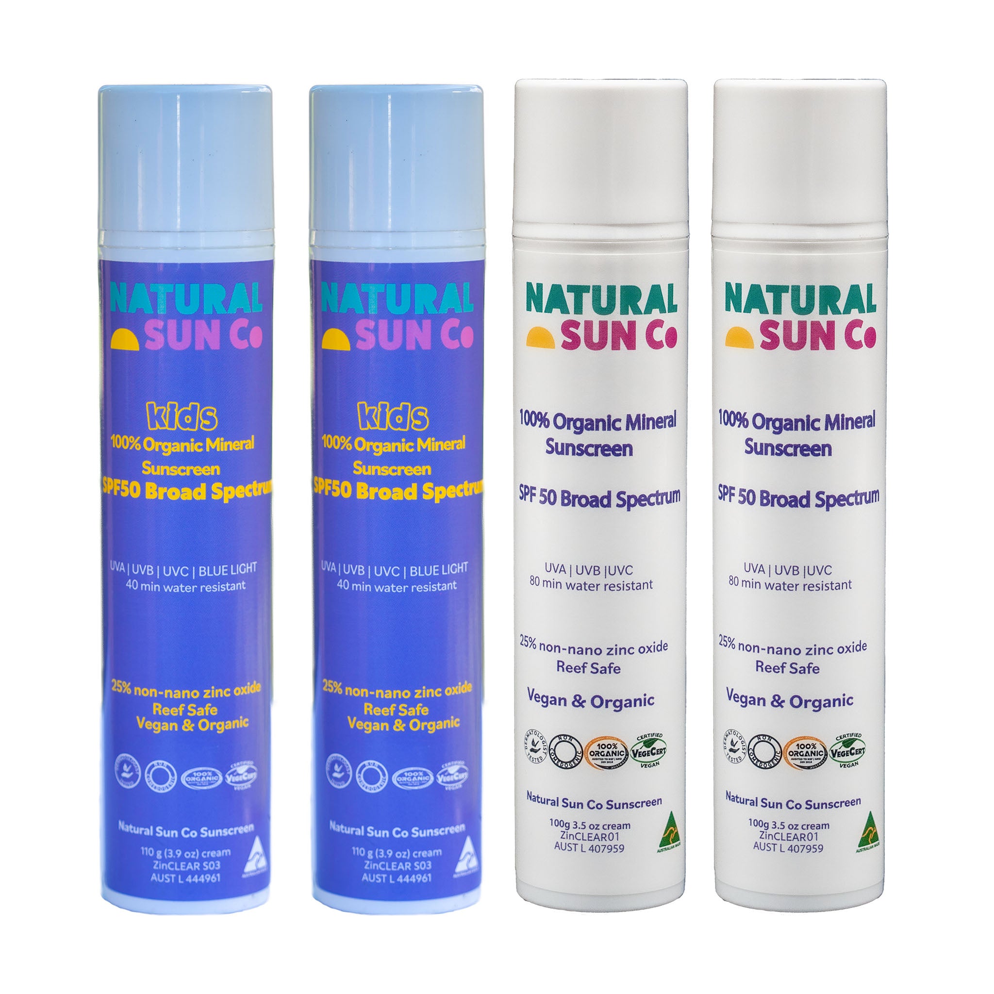 4X Adult & Kids 100% Organic Mineral Sunscreen SPF50 Broad Spectrum