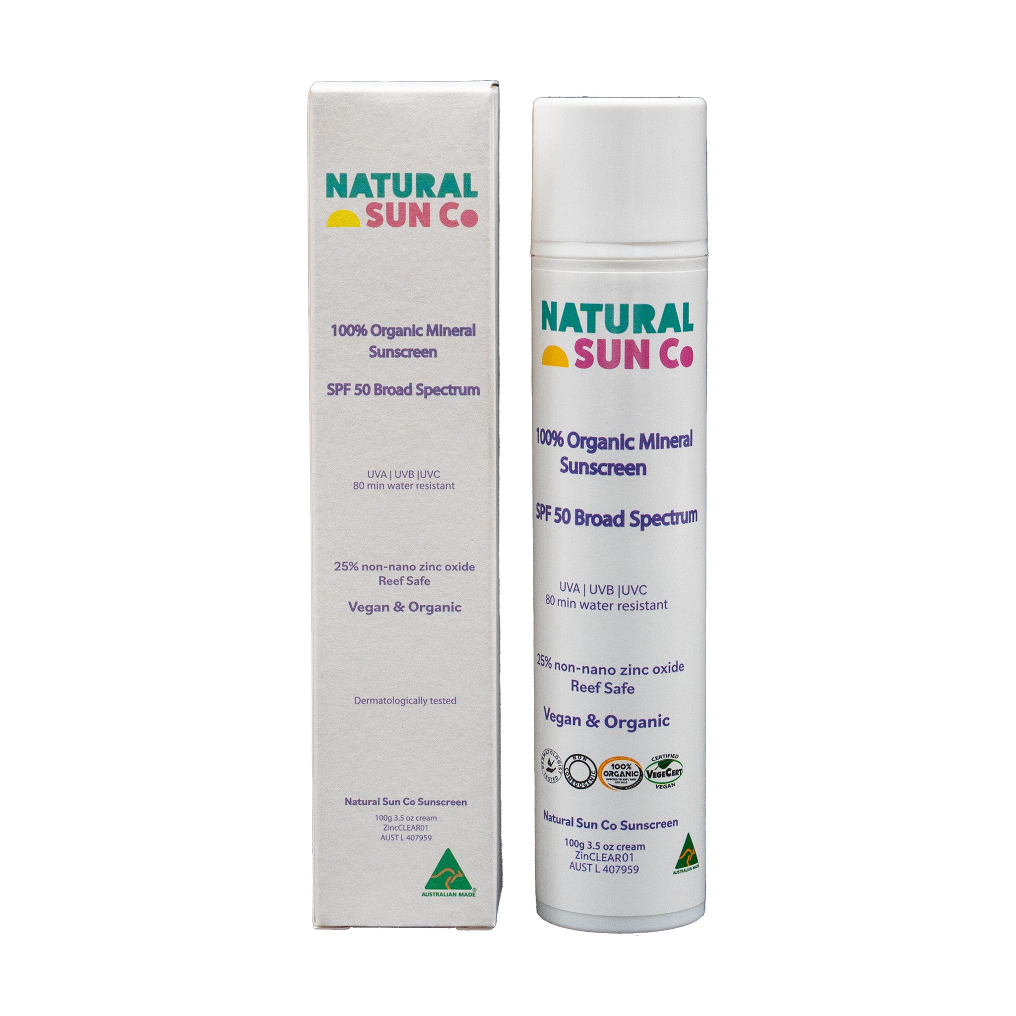 100% Organic Mineral Sunscreen SPF50 Broad Spectrum